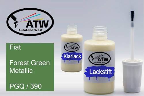 Fiat, Forest Green Metallic, PGQ / 390: 20ml Lackstift + 20ml Klarlack - Set, von ATW Autoteile West.
